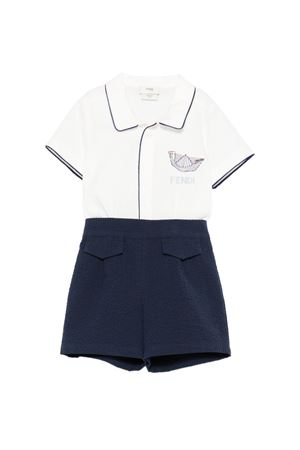 tutina in cotone bianco e blu FENDI KIDS | BML166AVWOF1PEY